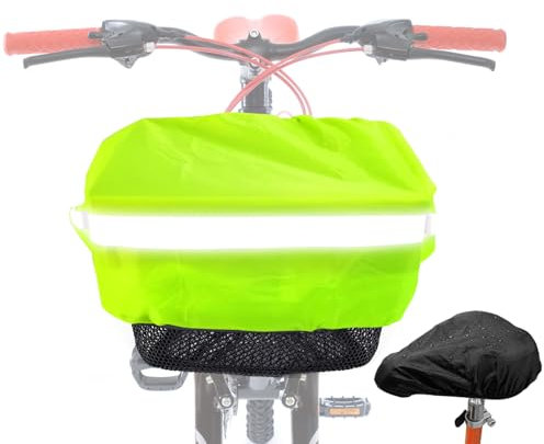 Fahrradkorb Regenschutz fahrradkorb, 2-Pack Fahrrad Korbabdeckung Regenschutz mit Fahrradbezug schwarz wasserdicht überzug für fahrradkorb (Reflektierendes Grün)