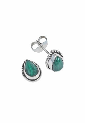 Ohrstecker 925 Silber Malachit grüner gestreifter Stein Edelstein Ohrringe echt Silber Damen Sterling Silber Stecker Geschenk (MOS-103-10)