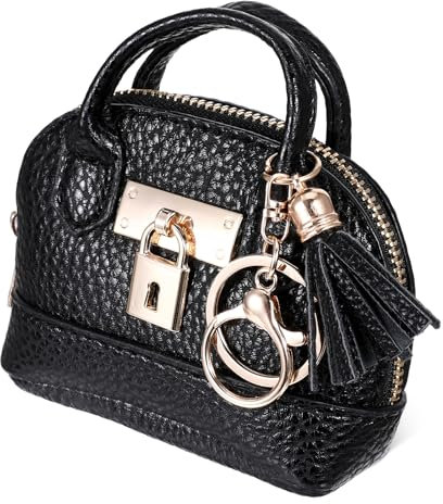 Yolev Mini Taschenanhänger Mini Handtasche Schlüsselanhänger Süße Mini Kosmetiktasche Münzbörse PU-Leder Mini Geldbörse Schlüsselanhänger für Damen Dekoration und Mini Aufbewahrung (Schwarz)