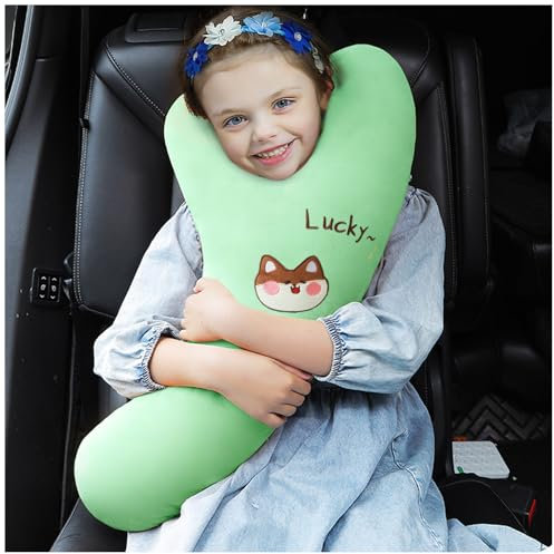 OHAANYY Reisekissen Kinder Auto, Schlafkissen Für Auto Kinder, Reisekissen, Y Form Kinder Auto Kissen, Flugzeug Nackenkissen Für Lange Reisen, Reisekissen Für Erwachsene Und Kinder (Grün)