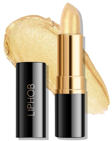KYDA Glitzer Lippenstift, Metallischer Perlen-Lippenstift, Dauerhaft, Nicht klebrig, Schimmernder Lippenfarbe, Hochglänzendes Lippen-Make-up für Frauen-Golden Luster