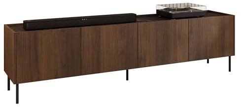 Mirjan24 TV Lowboard Tewos 200 4D, TV Schrank mit 4 Türen, gedämpftem Schließsystem, Fernsehschrank, Fernsehtisch, Unterschrank (Nuss Warmia + Marmor Schwarz)