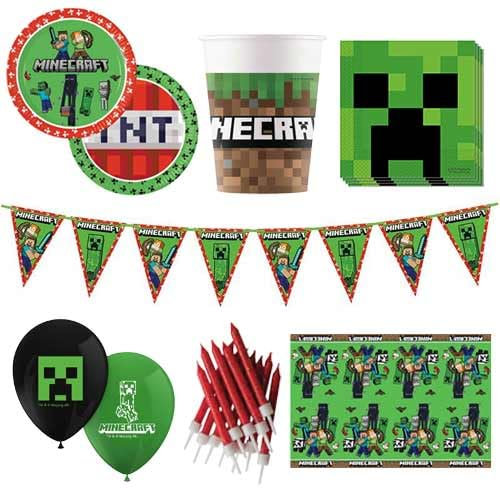 Pixel Block Gaming Deluxe Party Pack for 8 – Plates, Cups, Napkins & Tablecover | Perfect for Minecraft-Themed Birthday Parties & Video Game Events