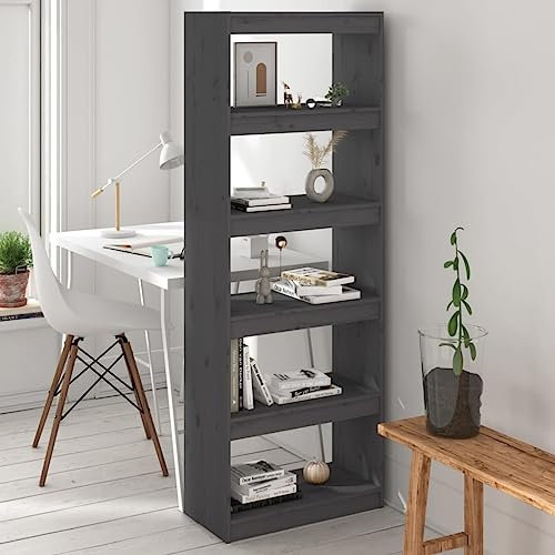 BOWEKAM Startseite & Garten Bücherschrank/Raumteiler Grau 60x30x167,5 cm Massivholz Pinien-Möbel Auswahl