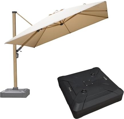 PURPLE LEAF Parasol Déporté 3 x 3 m Aluminium Effet Bois Beige Avec Pied