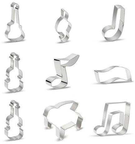 Enwye 9 Pcs Music Cookie Cu-tters Stainless Steel Biscuit Cu-tter for Baking Cake Decoration Piano Violin Guitar Music Theme