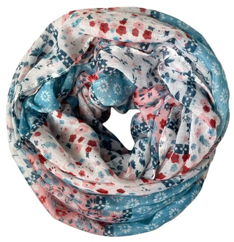 kennydoo leichter Damen Loop Schal mit Streublümchen 3 farbig (rosa/grün/blau)