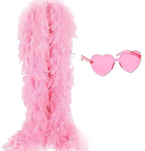 Dinghaole 2m Rosa Feder Schal Mit Herz-geformten Rahmen Ohne Rahmen Sonnenbrille - Damen Mode Party Schal, Karneval Dekoration, Ball Kleidung Accessoires