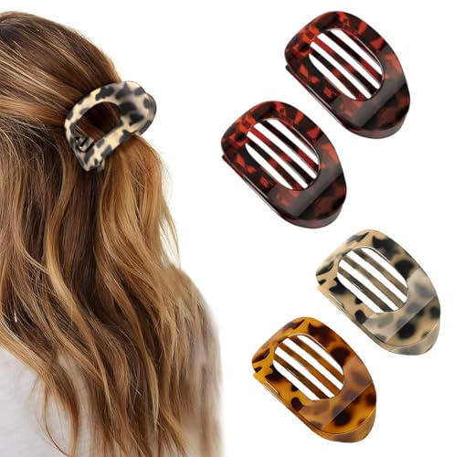 RVYEIOP 4 Piezas Pinzas Pelo Mujer para Mujer, Pinzas Pelo Elegantes con Forma de Pico de Pato, Pinzas Planas, Estilo Leopardo Multicolor.