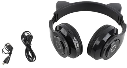 lvifloae Sparkling LED -Katzenohr -Rausch -Reduktion Kopfhörer: Bluetooth 5.0 Wireless Headset W 10h Playtime, TF -Karte und Aux -Unterstützung, eingebautes Mikrofon für Kinder Teenager (Negro)