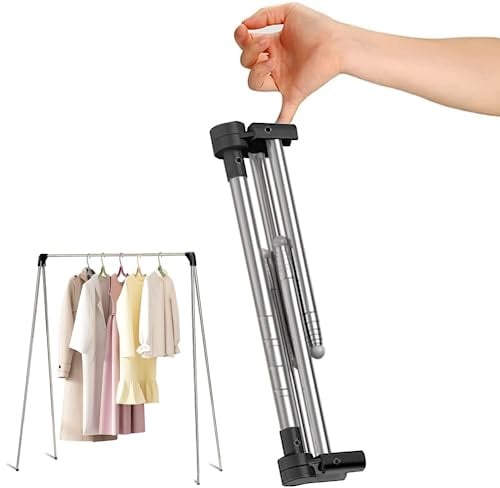 ANLEBUY Kleiderständer Klappbar Tragbarer, Ausziehbarer Kleiderstänge, Klein Verstellbarer Reise-Kleiderständer Stabil, Leicht Clothes Rack, für Reisen, Tanz, Camping, Wäsche, Wandern, Schwarz