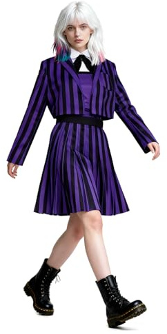 Enid Costume d'écolière pour filles, tenue de costumade Enid Sinclair pour femme, blazer violet, costume d'Halloween, fête costumée