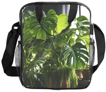 GUOLGP Monstera Deliciosa Banana Palm Print Clear Insulated Lunch Bag Capacity Food Tote School Work Travel Picnic Bento Box