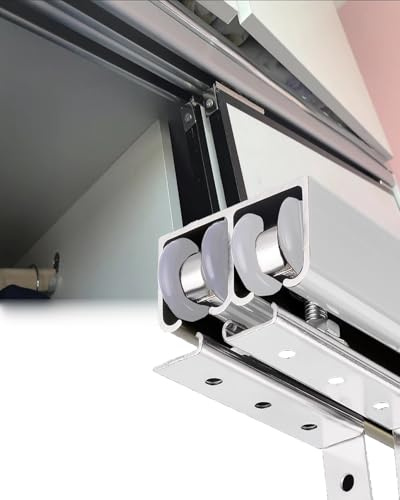Minglez SchiebetüR Bausatz Doppelflügel-Schiebetür-Set (2.0 4.5 5.5 6.5 7.5 8.5 9.5 m), Bypass-Schiene und Beschlagsatz für 2-Flügelige/Holztüren, Schiebetürschienen(5.5ft/165cm)