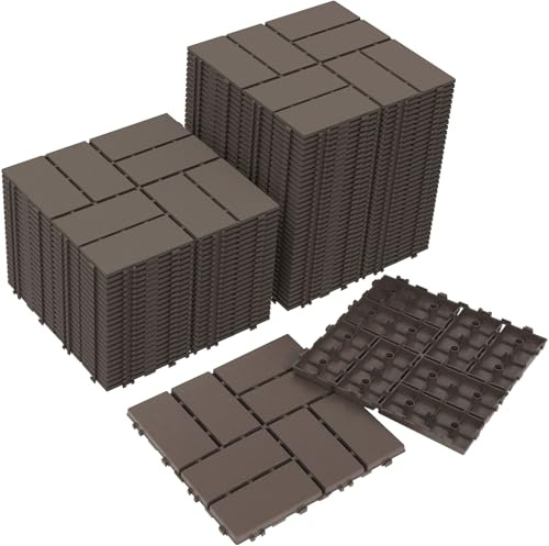 Neoaider Decking Tiles 60Pcs, 12 x 12 Waterproof Outdoor Patio Flooring All-Weather, 60 sq. ft Plastic Interlocking Floor Decking Tile for Garden Porch Poolside Balcony Backyard, Coffee Brown