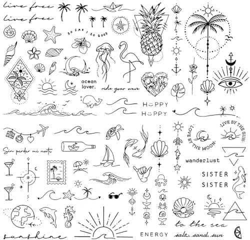 3 Feuilles Tatouages Temporaires, Tatoo Ephemere pour Femmes, Faux Tatouage Éphémère Imperméable pour Vacances, Fêtes et Plage, Séjours (Noir)