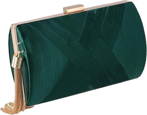 Eulihent Damen Clutch Grün Abendtasche Kleine Clutch Abendtaschen mit Abnehmbarer Kette Goldene Kettentasche Satin Handtasche Clutches für Hochzeit Prom Party Crossbody Klein Umhängetasche