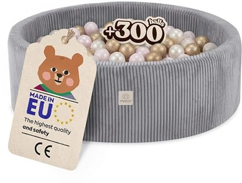 MISIOO Bällebad Baby 90x30 cm Mit 300 Bälle - Premium Material, Abziehbarer Bezug, Manuell Waschbar bei 30 Grad - Perfekt Für Kinder 1-3 Jahre - Bällebad Bälle Spaß