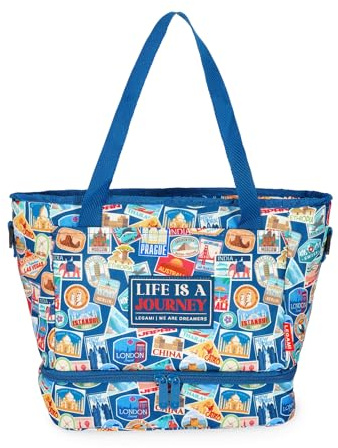 LEGAMI - Lunchbag Travel Stickers, Isolierte Tasche für das Mittagessen, Geräumige Lunchbox 10,8 Liter, Verstellbarer Schultergurt, Umhängetasche, 33 x 22 x 15 cm