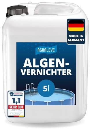 AGUALEVE® Algizid Algenvernichter 5 Ltr. | Algizid zum Algenschutz & bei Algenbefall | wirkt zudem desinfizierend (ohne Chlor) & als Poolklar |für Pools, Aufstellpools, Whirlpools, etc.