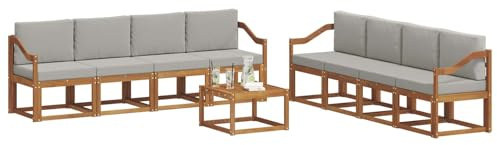 vidaXL Outdoor-Sofagarnitur mit Kissen 9 pcs Natürlich und Hellgrau, Akazienholz Garten Sofa Set, modernes Outdoor Lounge, stylische Terrassenmöbel, Bequeme Sitzgelegenheit für Treffen
