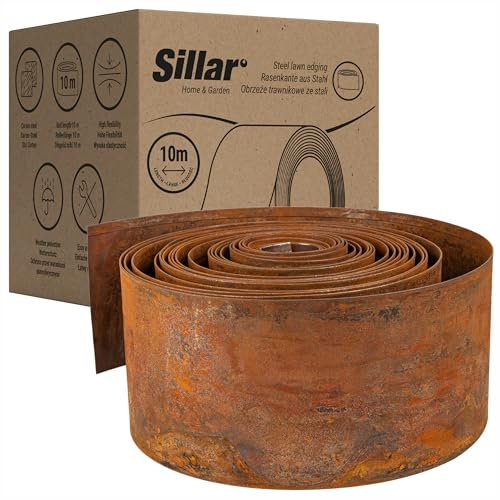 Sillar Bordura per Aiuola in Acciaio Corten 10 m – Bordatura per Giardino 140 mm – Bordo per Aiuole Flessibile in Metallo Patinato