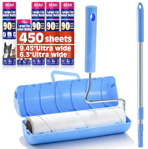 Extra Klebrige Fusselrolle 9,45'' Zoll für Hunde Katzen (1 Roller und 5 Rollen)