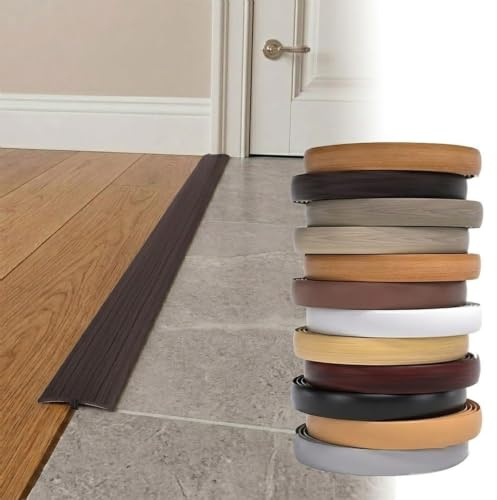 Bande de Seuil Auto-adhésive en T PVC 1-10m Baguette de Seuil pour Joint de Sol Plat entre Carrelage et Bois, Profilé de Transition Vinyle Flexible Imperméable Découpable 5cm