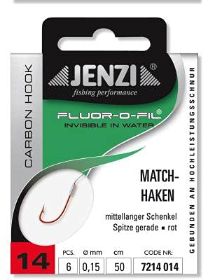 JENZI Matchhaken Gebunden an Fluor Carbon Gr.14 0,15mm 50cm