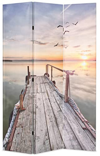 vidaXL Legno Abete Paravento Pieghevole Stampa Lago 120x170cm Separè Divisorio