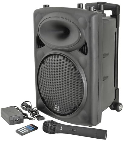 QTX , QR10BT PA: Powerful Portable PA with Bluetooth Connectivity, One Wireless Mic, Internal Rechargeable Battery, Trolley Handle and Wheels