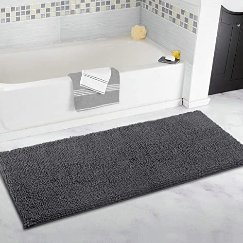 ITSOFT Tapis de bain chenille, antidérapant et absorbant, en peluche douce, lavable en machine, 120 x 53 cm, gris anthracite