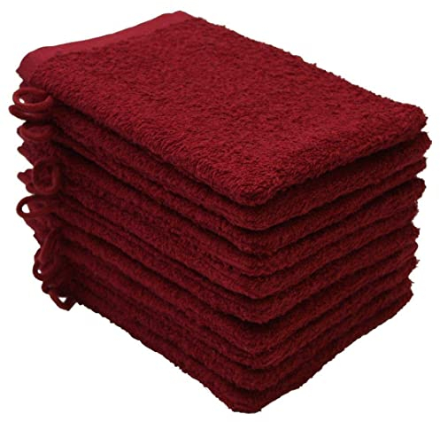 NatureMark 10x Waschhandschuhe aus Frottee 100% Baumwolle – Weich und Robust, Ideal für die tägliche Pflege und Gäste – Bordeaux Rot, 15x21 cm
