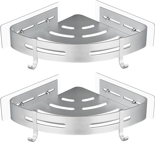 Jaysamay Colle Étagère de Salle de Bain sans Perçage, Panier de Douche Panier de Rangement D'organisateur de Douche pour Shampooing (Aluminium d'angle 2Packs)