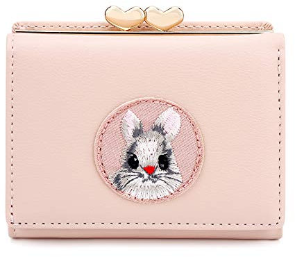 JIUFENG Portafoglio Corto da Donna Portamonete Porta Carte di Credito Ricamate con Animali Creativo (Rosa)