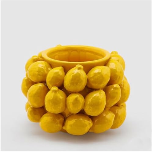 Edg - Enzo de Gasperi Tischvase für den Innenbereich mit gelben Zitronen, Bodenblumenhalter „Chakra“ aus Keramik, D28xH19 cm