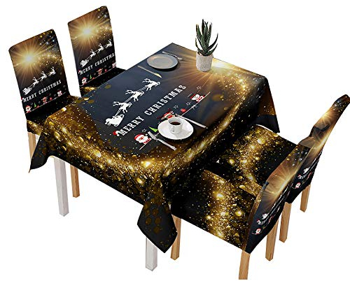kangOnline Weihnachts-Tisch- und Stuhlhussen mit Weihnachtsmann-Glocken-Muster für Küche, Esszimmer, Tischdecke, Dekoration, Zuhause, Büro, Café