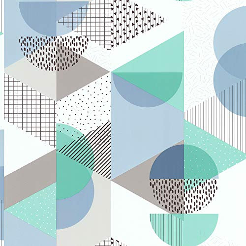 LUTECE Papier Peint Gommette, triangle | Bleu, Vert, Gris | Papier Duplex | 51171801 | Chambre, Salon, Couloir, Séjour