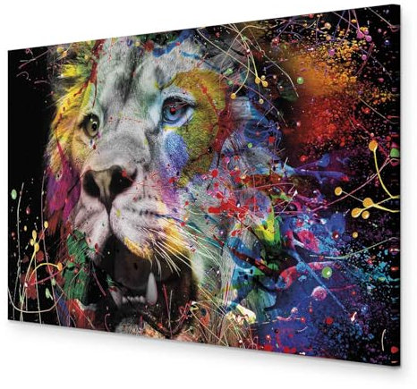 murando HandArt Bilder auf Leinwand Tiere 1 tlg Leinwandbild Wandbilder Wohnzimmer Wanddekoration Moderne Kunst - Löwe Farbflekcen Gesicht Abstrakt g-A-0277-b-a