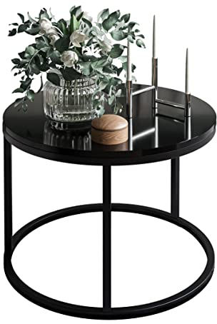 lukmebel Couchtisch CIRI, 60x60x42cm, rund, schwarz und schwarz glänzend