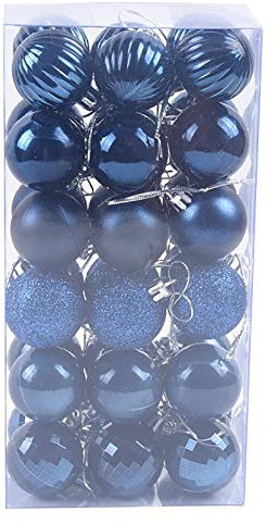 wuitopue Christmas Tree Hanging Ornaments, 36PC 40mm Plastic Luxury Shatterproof Baubles, Traditional Style, Navy, Perfect for Christmas, Wedding, Engagement, Anniversary, Party Decor