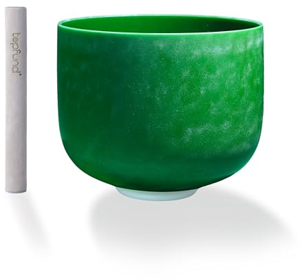 TOPFUND Emerald Fusion F# Note Crystal Singing Bowl Thymus Chakra 8 Inch with Heavy Duty Carrying Case and Suede Mallet
