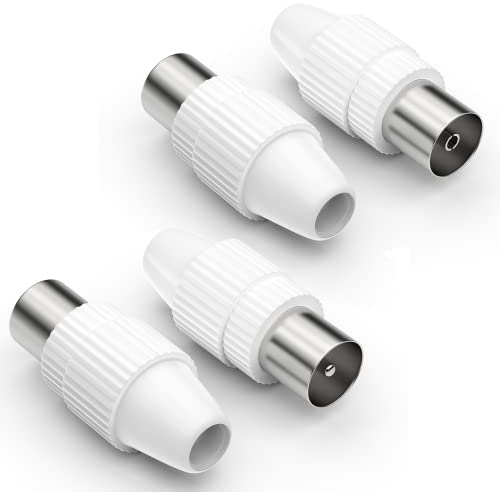 Juego de 2 conectores coaxiales y 2 conectores coaxiales hembra, para cable de antena IEC TV, conector macho y hembra, radio DVB-C y antena de televisión DVB-T2 para cable de antena coaxial SAT 4K UHD