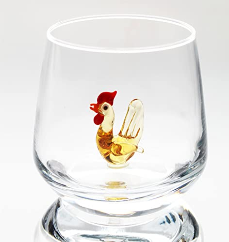 3D-Trinkglasbecher mit süßem Schaf und Kuh innen, handgefertigte Glas-Tierfigur, stielloses Glas für Wasser, Wein, Milch, Getränke, Ostergeschenk für Jungen, Mädchen, Kinder (Huhn)