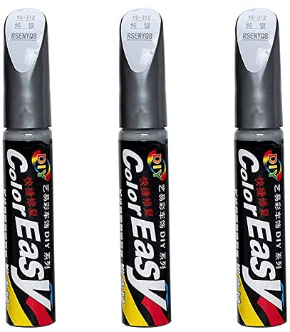 Penna Ritocco Carrozzeria, Penna per Ritocco Auto, Rimuovi Graffi Auto, Pennarello Copri Graffi Auto, Penna per Riparazione Graffi Auto, Vernice per Ritocco di Auto, Riparazione Graffi, argento,3Pezzi