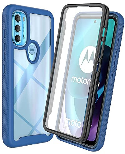 XINNI Funda para Motorola Moto G71 5G Antichoques 360 Grados con Protector de Pantalla Integrado Robusto Doble Cara Bumper Transparente Case Completa Carcasa, Azul Oscuro