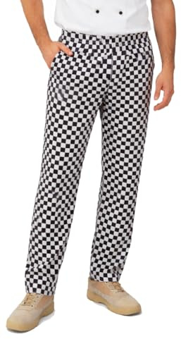 IBEX Pantalon de chef pour homme et femme - Pantalon de chef unisexe avec cordon de serrage - Pantalon de cuisine professionnel léger en polycoton (XS-5XL), Noir/blanc à carreaux, L