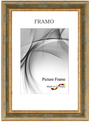 FRAMO N°49 Cadre photo baroque 70 x 100 cm en bois massif | Gris/doré vieilli | Cadre en bois rétro vintage antique avec vitre en verre synthétique incassable anti-reflet et crochets de suspension en