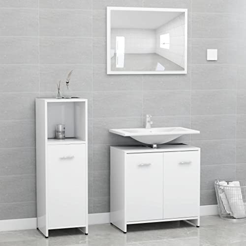 ECLAY 3-teiliges Badezimmer-Möbel-Set, Holz, Möbelsets, Badezimmermöbel-Sets, Weiß