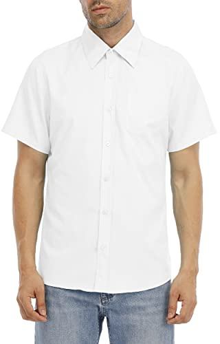 Zahala Battery Men's Formal Shirts Short Sleeve Dress Shirt Button Down Summer Casual Non Iron Business Shirt(White,3XL)